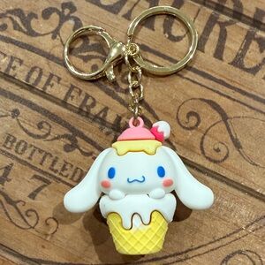 Cute Ice Cream Keychain with Gold Accents hello kitty